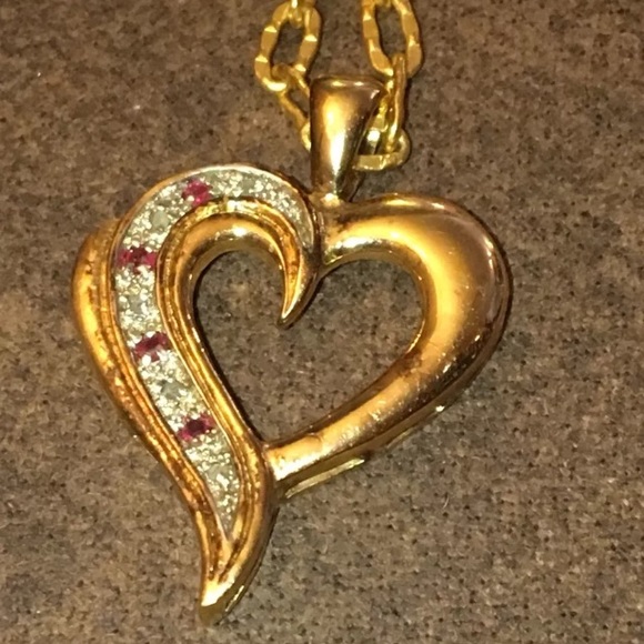 Vintage Heart Pendant marked 925 w/Chain Necklace & Box - diamonds & rubies?? - Picture 1 of 16